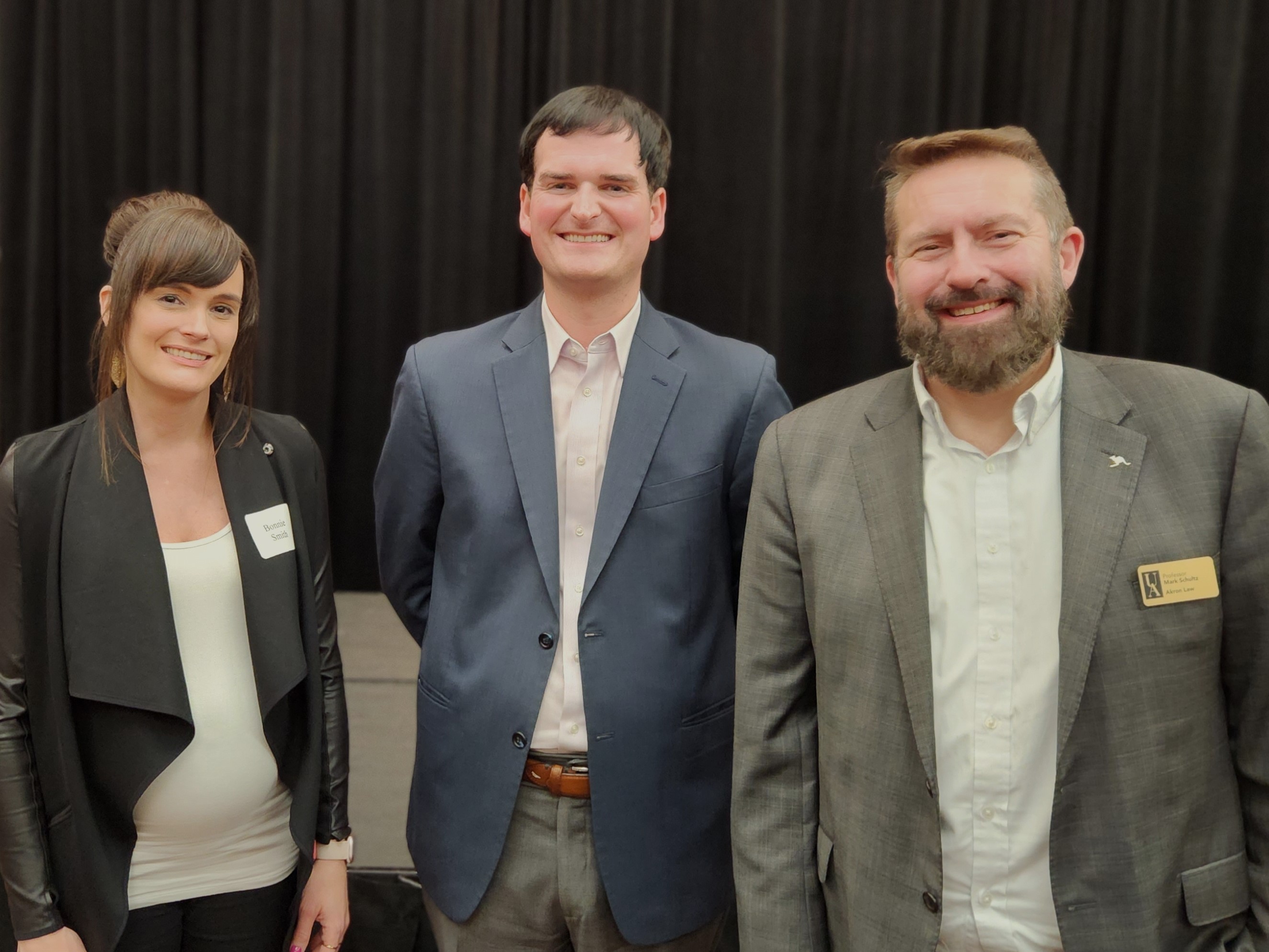 Left to right: CIPLA President Bonnie Smith, senior intellectual property counsel at Rockwell Automation; speaker Brad Watts, vice president, patents and innovation policy at the U.S. Chamber of Commerce; Akron Law Professor Mark Schultz.  